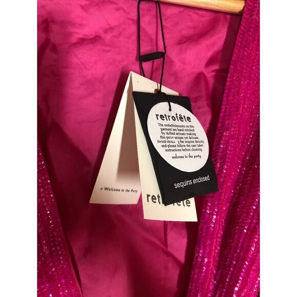 Retrofete Gabrielle Sequin Robe Wrap Dress Pink NWT L - Picture 9 of 12